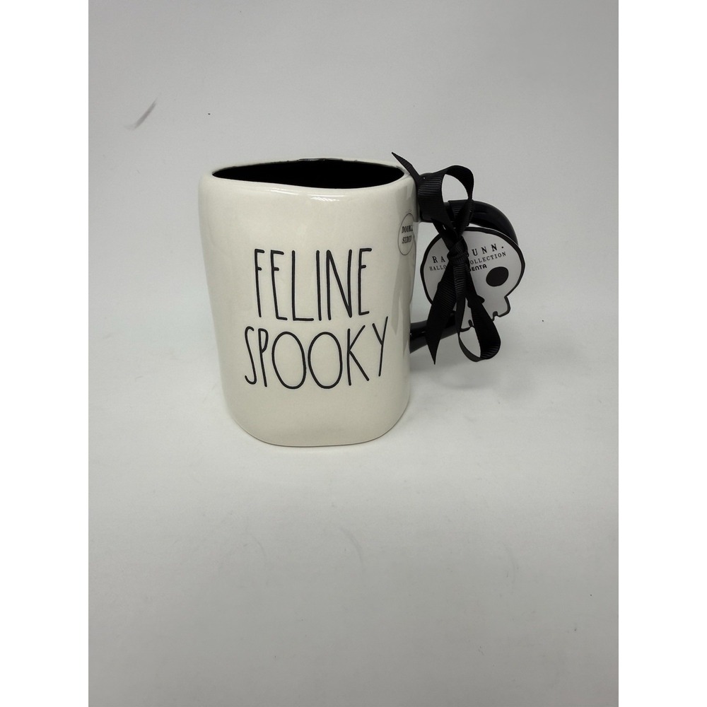 Rae Dunn Halloween 3D Black Cat 'Feline Spooky' Double-Sided Coffee Mug NWT